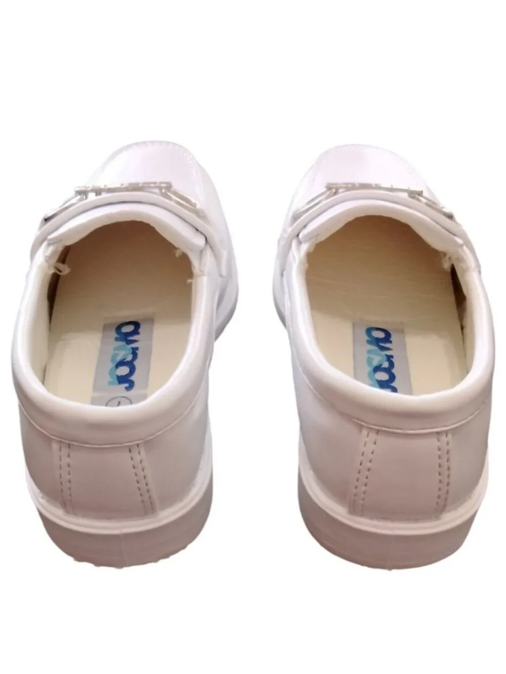Josmo Boys Toddler 7 Faux Leather Slip-On Oxford Loafer w/ Buckle White Stylish